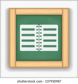 Blackboard with icon of a notebook, vector eps10 illustration