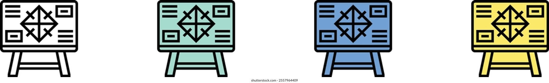 blackboard icon. Outline, Green, Blue and Yellow Style Design Isolated On White Background