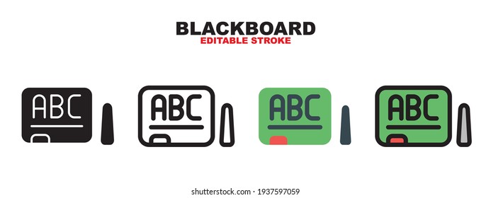 Blackboard icon set with different styles. Colored vector icons designed in filled, outline, flat, glyph and line colored. Editable stroke and pixel perfect. Can be used for web, mobile, ui and more.