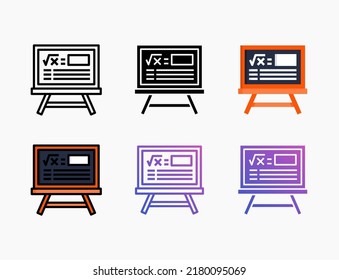 Blackboard icon set with line, outline, flat, filled, glyph, color, gradient. Editable stroke and pixel perfect. Can be used for digital product, presentation, print design and more.