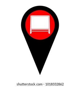 Blackboard icon. Vector. Flat white icon in red circle at black marker on white background. Isolated.