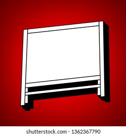 Blackboard icon. Vector. Perspective view of white icon with black outline at reddish background.