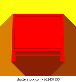 Blackboard icon. Vector. Red icon with two flat reddish shadows on yellow background.