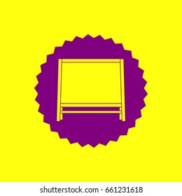 Blackboard icon. Vector. Violet label with hole as icon on yellow background.