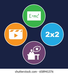Blackboard icons set. set of 4 blackboard filled icons such as teacher, board with formulas, clapper board