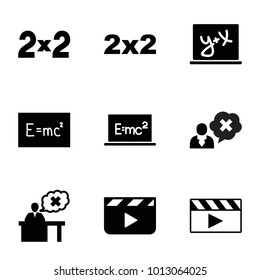 Blackboard icons. set of 9 editable filled blackboard icons such as clapper board, board with formulas
