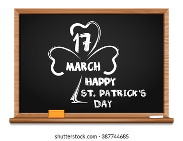 Blackboard with the image of clover, and congratulations on St. Patrick's Day. March 17. Vector illustration
