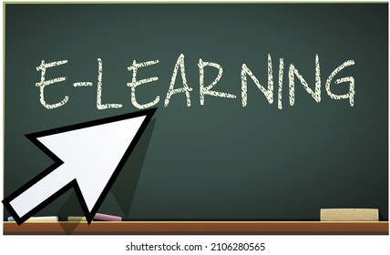 Tafel mit der in Kreide eingezeichneten E-Learning-Inschrift, mit Mauszeiger (ausgeschnitten)
