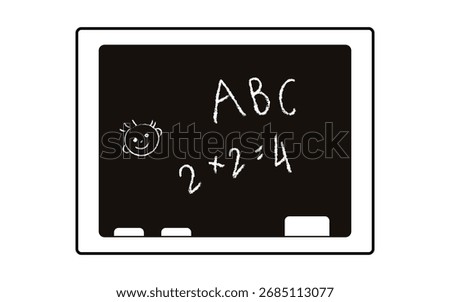 Blackboard isolated on a white background. Outline drawing. Vector illustration, linear icon. Chalkboard with funny inscriptions.