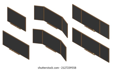 Blackboard in isometric style. Black School chalkboard in wooden frame on white background. Vector illustration.