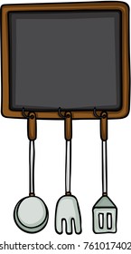 Blackboard with kitchen cooking utensils
