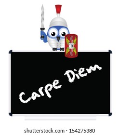 Blackboard with Latin Seize the Day message isolated on white background