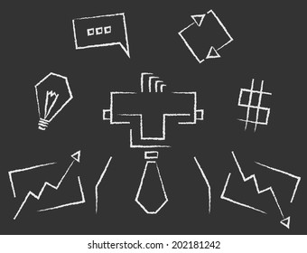 Blackboard line art rectangular business infographics icons