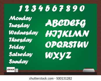 Blackboard with a list of week and alphabet. Vector illustration design eps10.