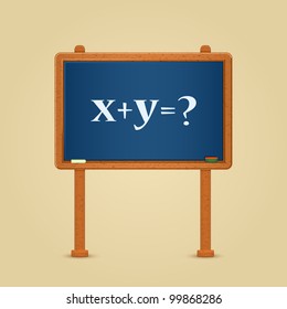 Blackboard with math equation and question mark. Vector