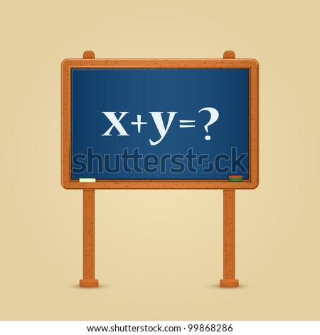 Blackboard with math equation and question mark. Vector