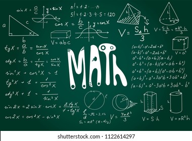 Blackboard mathematical vector pattern with geometrical figures and formulas, used for school education and document decoration. Isolated, you can use any color of background. EPS 10