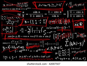 Blackboard with mathematics formula and red curves - vector illustration