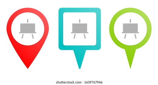 blackboard. Multicolor pin vector icon, diferent type map and navigation point.