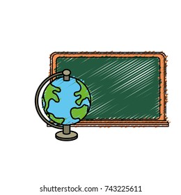 blackboard object with earth planet map desk