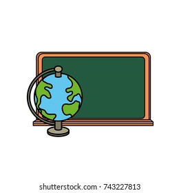 blackboard object with earth planet map desk