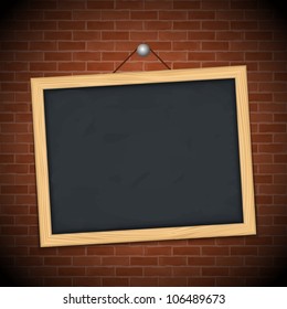Blackboard on brick wall, vector eps10 illustration