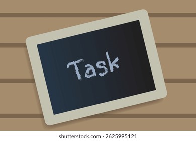 Blackboard on wooden table, Problem task management tips concept, vector illustration design background