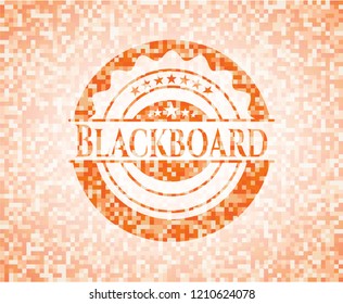 Blackboard orange tile background illustration. Square geometric mosaic seamless pattern with emblem inside.