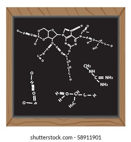 blackboard with organic formula. vector illustration. mesh