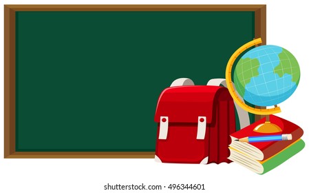 Ilustración de pizarra y otros objetos escolares