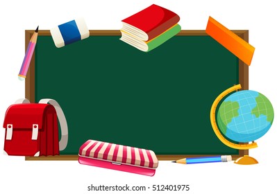 Blackboard and other school objects illustration