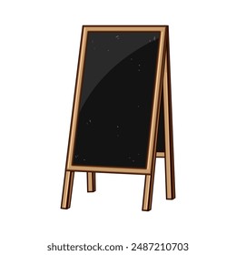 Tafel-Outdoor-Kreidetafel-Cartoon. Restaurant aus Holz, Kreide schwarz, leerer Ständer Tafel-Outdoor-Kreidetafel-Zeichen. Isolierte Vektorillustration