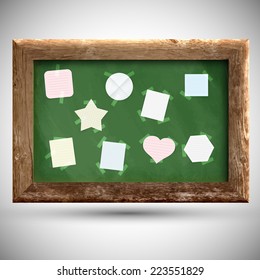 Blackboard with paper labels, vector