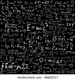 Blackboard with physical equations and formulas - vector illustration