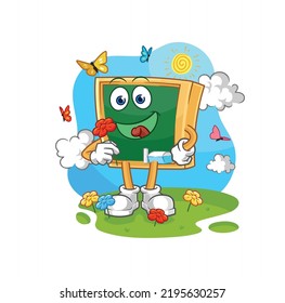 the blackboard pick flowers in spring. character vector