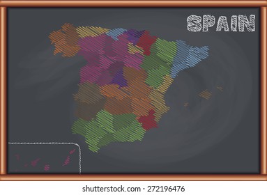 Blackboard with the Political Map of Spain
