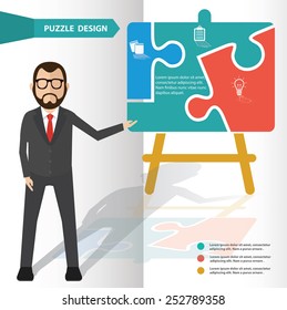 Blackboard puzzle info graphic design and character,clean vector
