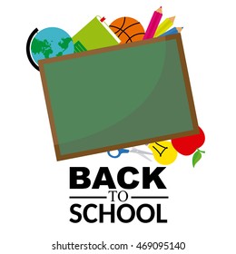 blackboard with school objects. back to school. space for text