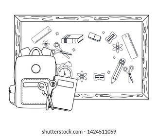 Blackboard and school supplies design