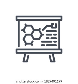 Blackboard with science formula line icon. Presentation with chemistry structure vector outline sign.