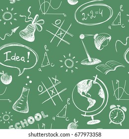Blackboard / Seamless vector pattern, background with school objects