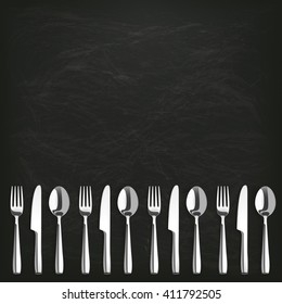 Blackboard with silverware. Eps 10 vector file.