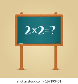 Blackboard with Simple 2 Multiply Equation Formula Written by White Chalk. Vector Math Illustration