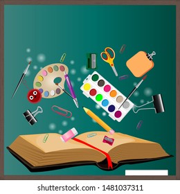 Blackboard. stationery. back to school. Vector art