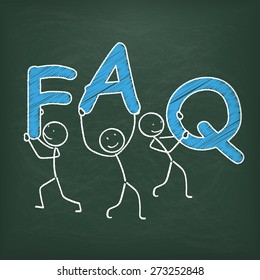 Blackboard with stickmen and text FAQ. Eps 10 vector file.