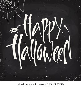 Blackboard style vector Halloween poster design with halloween symbol and Happy Halloween lettering. Cartoon style halloween card. Party invitation design. 