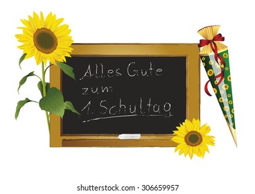 Blackboard and sunflowers
