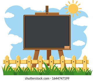 Blackboard template design with sunny sky in background illustration