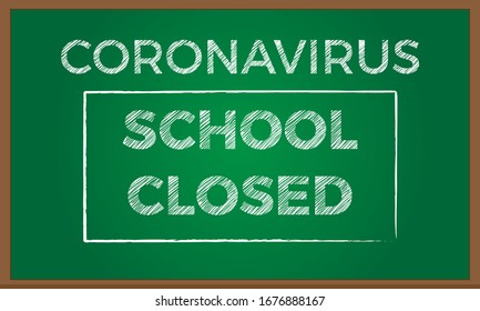 Blackboard with text School closed. Coronavirus or Covid-19 epidemic concept. Vector illustration