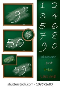 Blackboard theme shopping label set with handdrawn discounts